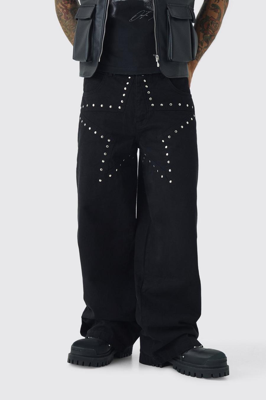 Baggy Fit Rigid Star Studded Jeans | boohoo CA Baggy Fit Rigid Star Studded Jeans | boohoo CA